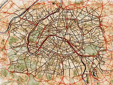 Kaart van Paris hoog in de stijl 'Serene Summer' van Maporia
