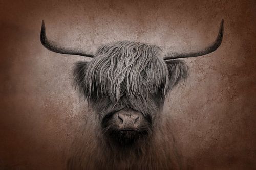 Schotse Hooglander Statig in Warme Terracotta Sepiatinten