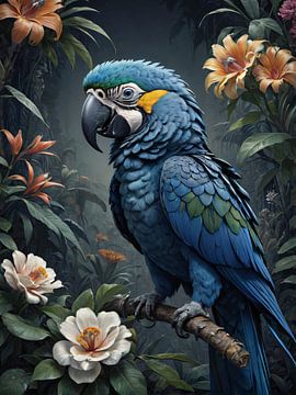 Botanische Vogelsammlung - Blauer Ara von Wall Art Wonderland