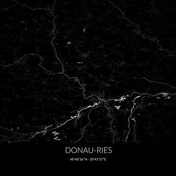 Black and white map of Donau-Ries, Bayern, Germany. by Rezona