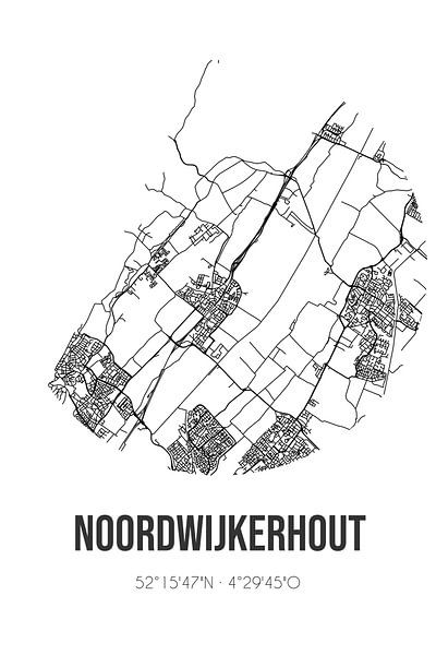 Noordwijkerhout (South Holland) | Map | Black and White by Prints of Place