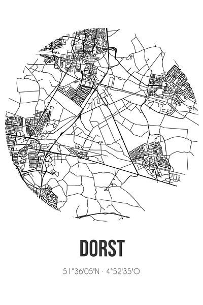 Dorst (Noord-Brabant) | Map | Black and White by Prints of Place