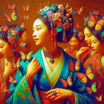 Geisha's met vlinders. van Ineke de Rijk