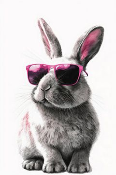Cool konijn met roze zonnebril van Poster Art Shop