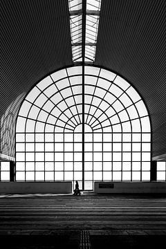 Dänemark, eine Frau geht an einem großen Fenster vorbei von Anke de Groot