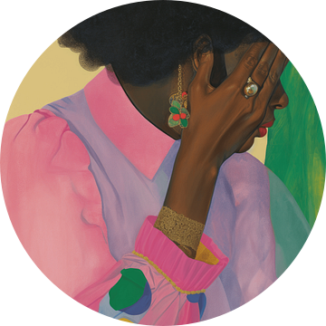 Kleurrijk portret in roze, lila en groen van Carla Van Iersel