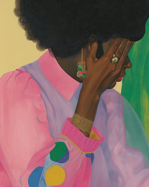 Colourful portrait in pink, lilac and green by Carla Van Iersel