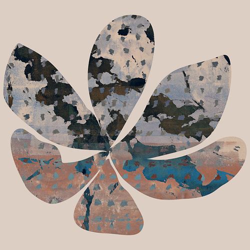 Wabi-sabi bloemen. Moderne grafische collage. Grote bloem II.