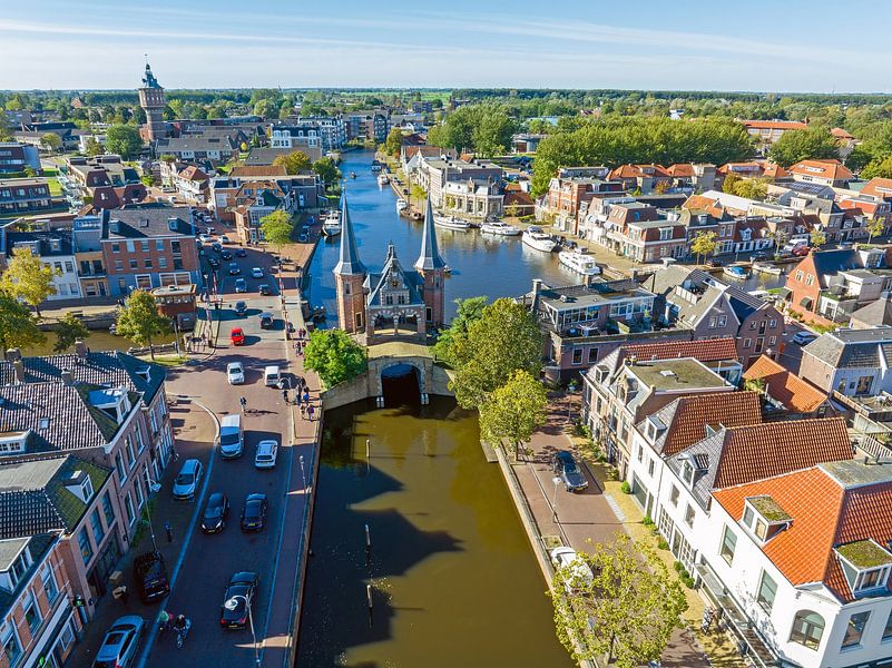 Aerial view of the historic town of Sneek with the Waterpoort in Friesland Netherlands by Eye on You
