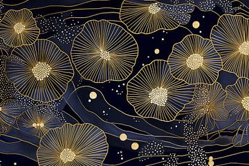 Gold Floral auf Dunkelblau von Whale & Sons