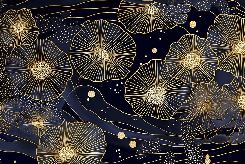 Gold Floral on Dark Blue by Whale & Sons
