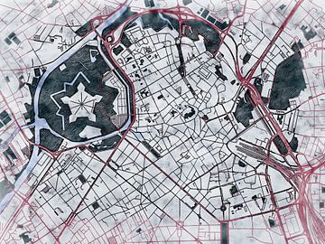 Kaart van Lille centrum in de stijl 'White Winter' van Maporia