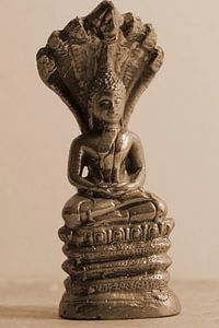Bronzen Boeddha op troon