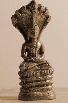 Bronzen Boeddha op troon van Cora Unk