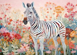 Blooming Zebra | Colourful Zebra Art sur De Mooiste Kunst