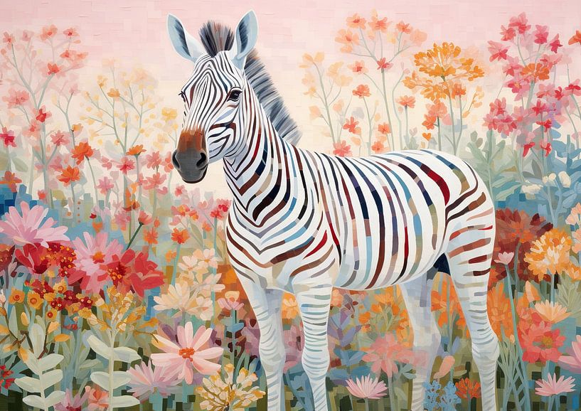 Blooming Zebra | Colourful Zebra Art by Wonderful Art