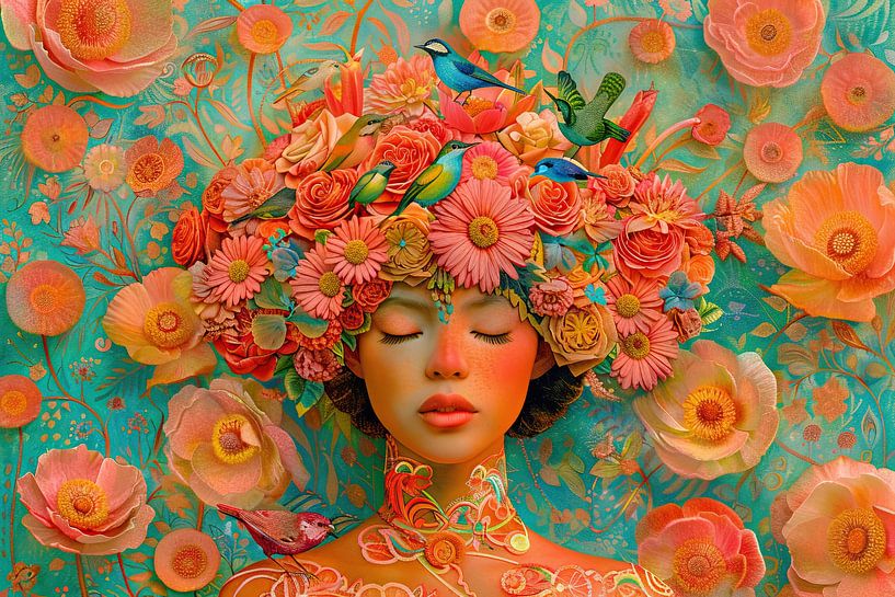Bloemenvrouw | Eternal Spring's Beauty van Abstract Schilderij