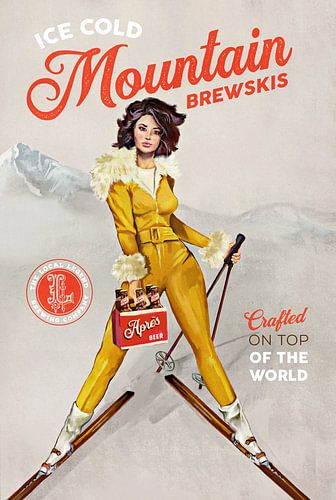 Ijskoud bier vintage pinup skikunst