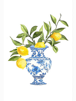 Des citrons dans un vase en porcelaine