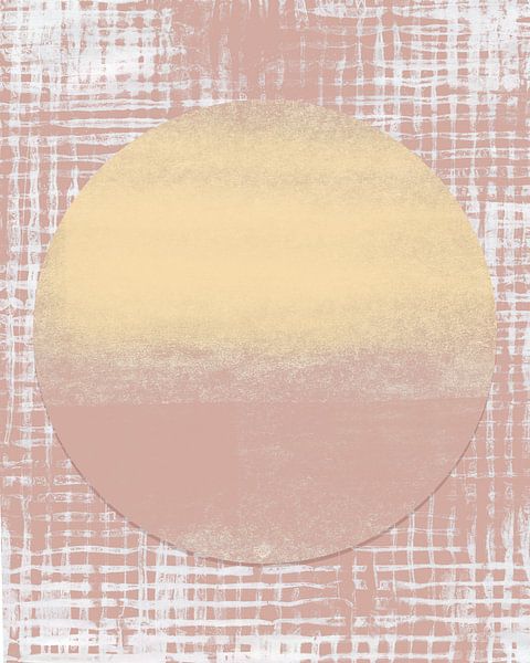 Ikigai. Ein neuer Anfang. Minimalistischer Abstrakt in Lachsrosa und Gelb von Dina Dankers