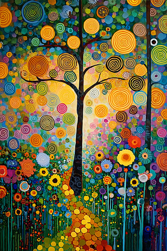 Waldblumen – farbenfroh, im Stil von Gustav Klimt