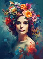 Schilderij Vrouw met Bloemen | Abstracte Kunst |