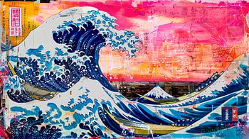 Kanagawa's big wave, colourful pop-art collage