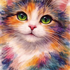 Colorful Watercolor Cat Portrait by MARTINA KUSUMA DEWI