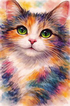 Colorful Watercolor Cat Portrait