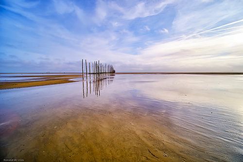 Houten palen op de Vliehors. van Ronald de Vries