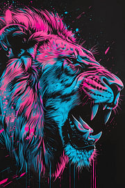 Neon Lion – A Roaring Pop Art Portrait by Dave Schloffi