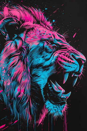 Neon Lion – A Roaring Pop Art Portrait