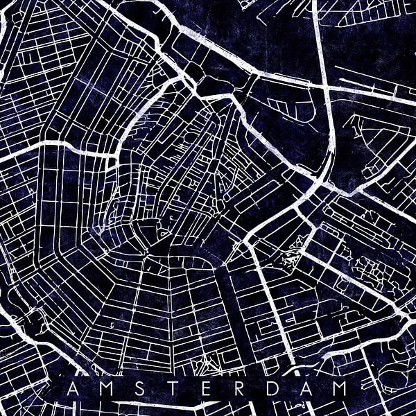 Amsterdam Stadskern Stratenplan Zwart/Paars von Maarten Knops