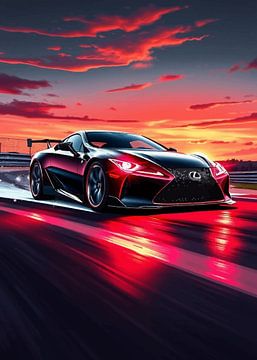Black Lexus LFA Speeding on Neon Sunset by MIROKKU