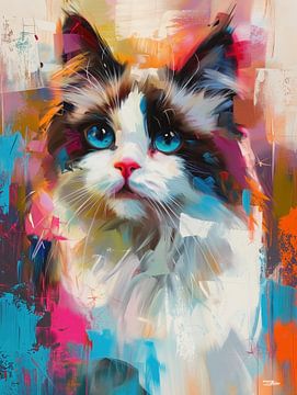 cat - cat in colourful watercolour by Gelissen Artworks