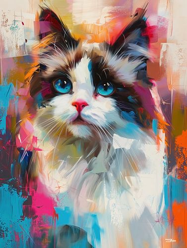 poes - kat in kleurig aquarel