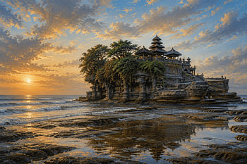 Tanah Lot Temple Above the Ocean, Bali, Indonesia – Inspired Coastal Landscape Painting
