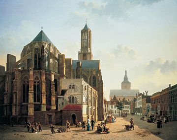 Gezicht op het koor en de toren van de Domkerk te Utrecht