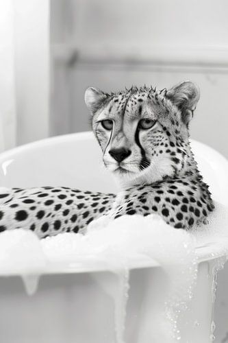 Cheetah in bad - Een grappige badkamerfoto