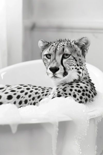 Gepard in der Badewanne - Ein lustiges Badezimmer Bild von Poster Art Shop