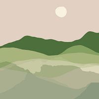 Mountain landscape in delicate pastel green