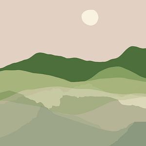Mountain landscape in delicate pastel green