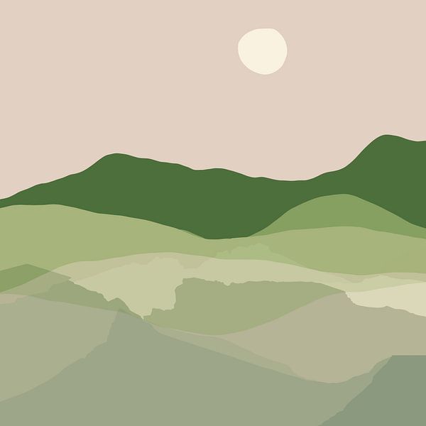 Mountain landscape in delicate pastel green by Mad Dog Art