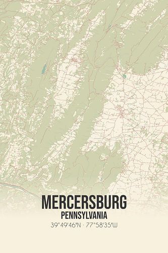 Vintage landkaart van Mercersburg (Pennsylvania), USA.