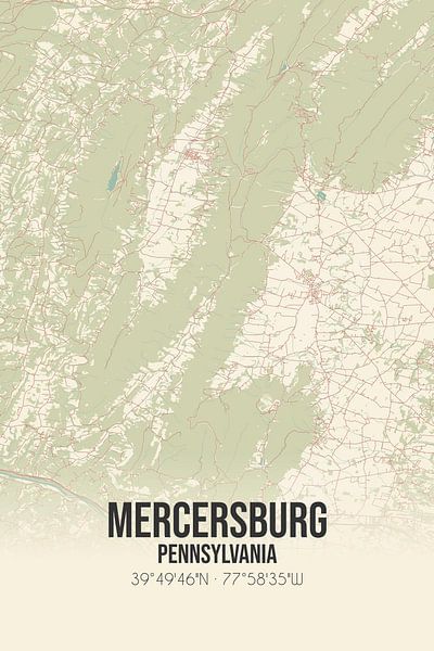 Vieille carte de Mercersburg (Pennsylvanie), USA. par Affiches de lieux