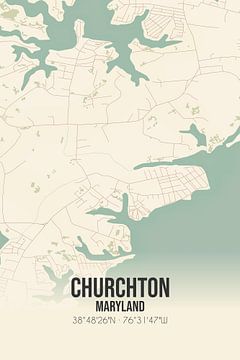 Vintage landkaart van Churchton (Maryland), USA. van MijnStadsPoster