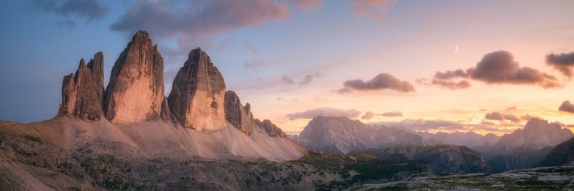 Zacht avondlicht bij de Three Peaks. van Daniel Gastager