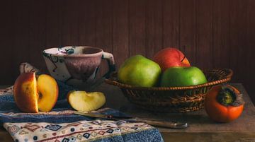 still life with fruit and a cup of coffee by Mykhailo Sherman