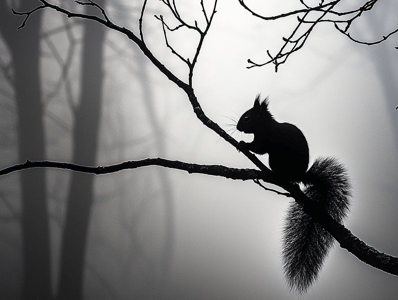 Squirrel in misty Meijendel by Karina Brouwer