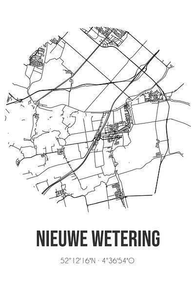 Nieuwe Wetering (South-Holland) | Map | Black and White by Prints of Place